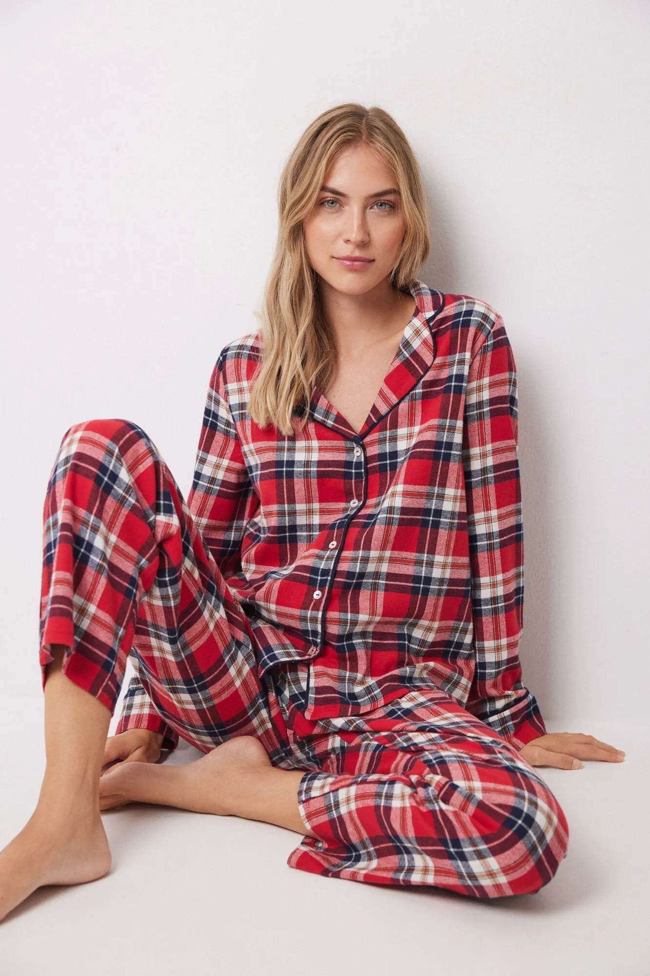 Red checked shirt pajamas 100% cotton