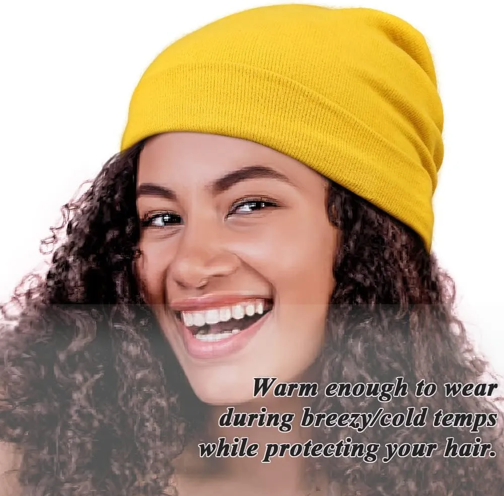 Satin Lined Skull Cap Slouchy Beanie Warm Knit Hat for Locs, Curls