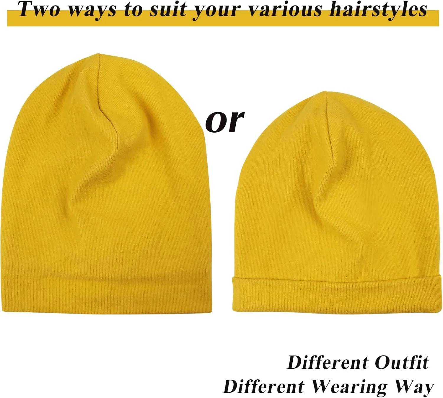 Satin Lined Skull Cap Slouchy Beanie Warm Knit Hat for Locs, Curls