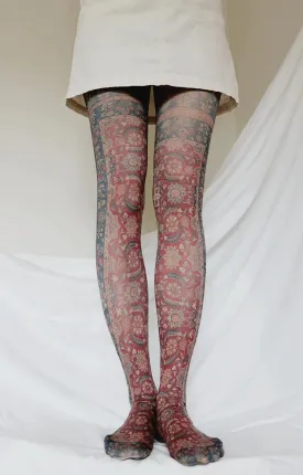 Scrolling Vines and Blossom Printed Art Tights