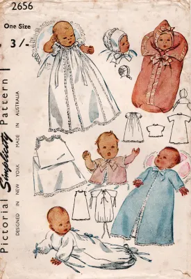 Simplicity 2656 Baby Christening Gown & Layette 1940s Vintage Sewing Pattern ONE SIZE