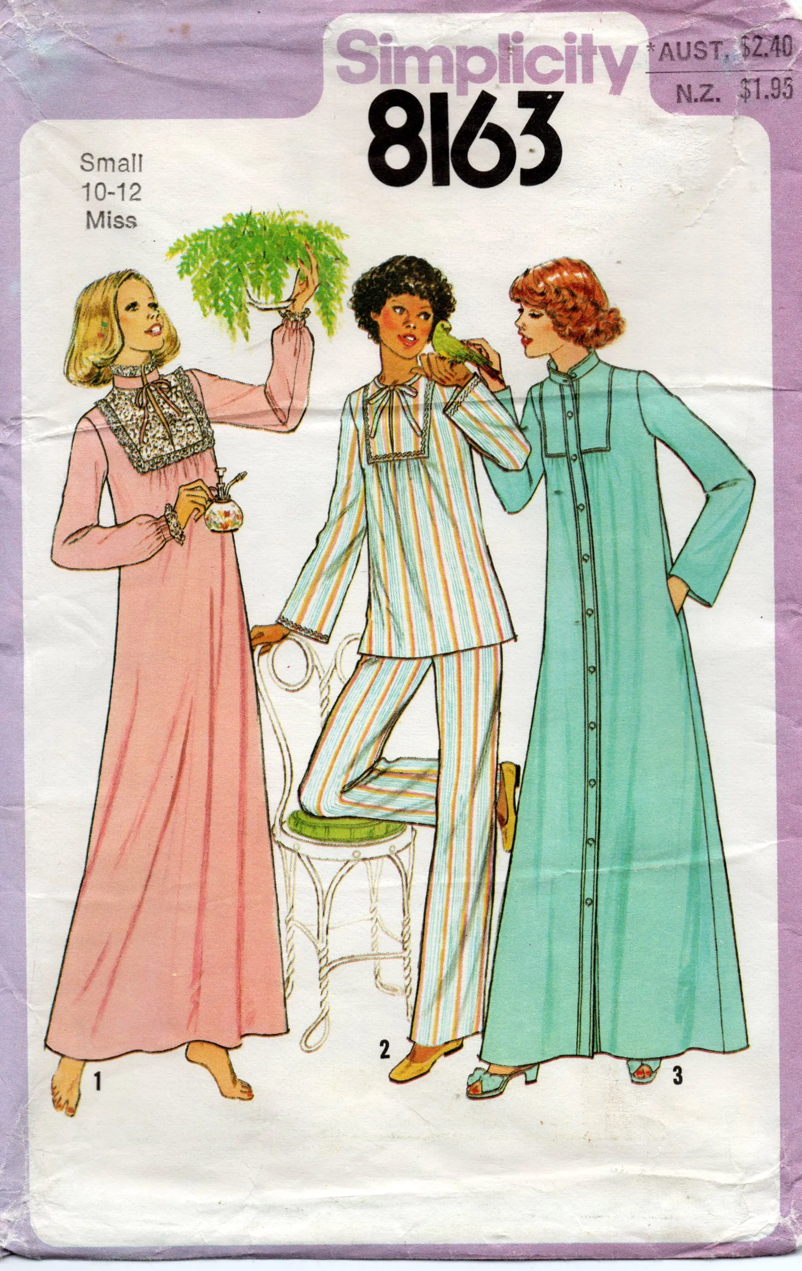 Simplicity 8163 Womens Pyjamas Robe & Nightgown 1970s Vintage Sewing Pattern size SMALL 10 - 12