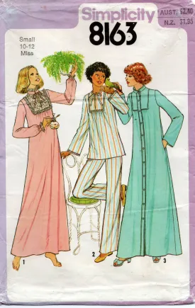 Simplicity 8163 Womens Pyjamas Robe & Nightgown 1970s Vintage Sewing Pattern size SMALL 10 - 12