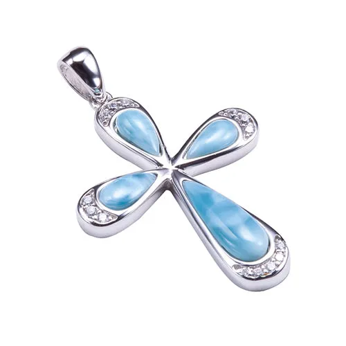 Sterling Silver Cross with Larimar Inlay CZ Pendant (Chain Sold Separately)