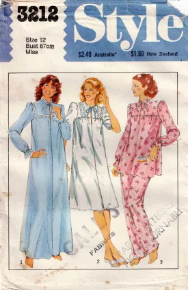 Style 3212 Womens Babydoll Pyjamas & Nightgown 1980s Vintage Sewing Pattern Size 12 Bust 34 inches