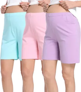 SUIEK Women's Maternity Shorts Lounge Workout Activewear Pregnancy Pants Maternity Cotton Pajamas - 3 Pack