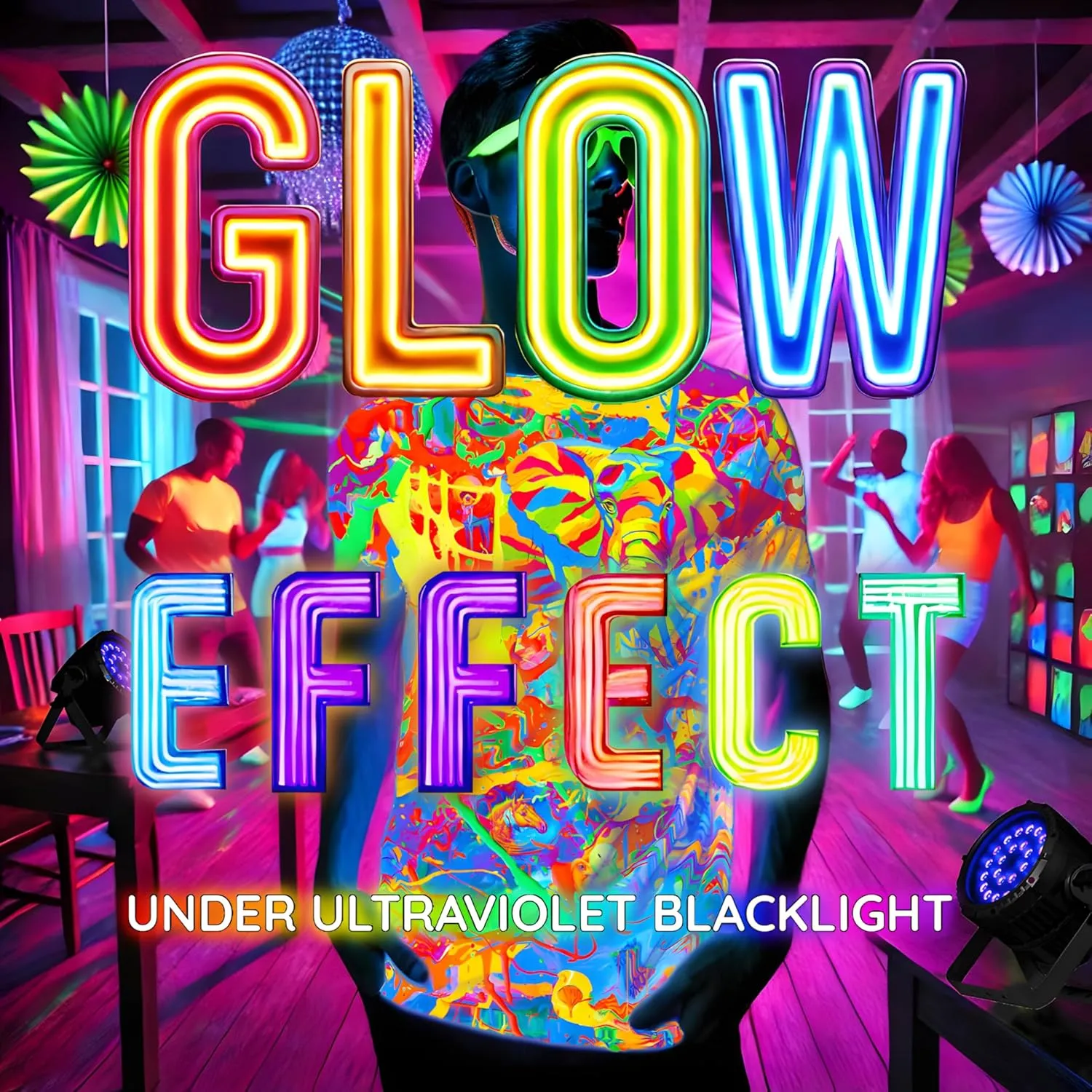 Ultraviolet Fluorescent Handmade Art Neon Blacklight UV Reactive Print Girl Boy Women Party Festival Unisex Men T-Shirt