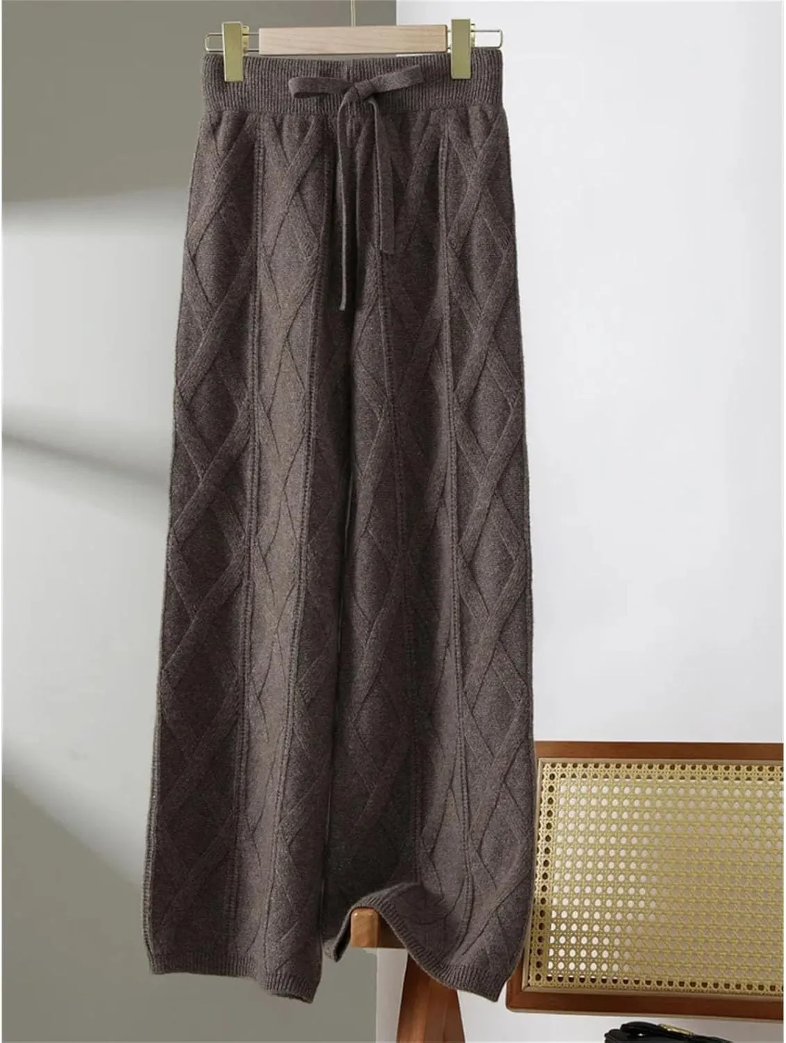 Women's Cashmere Pants Thick Wide-Leg Pants Warm and Comfortable Merino Wool Knitted Trousers