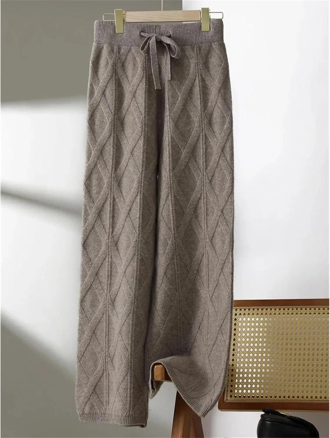 Women's Cashmere Pants Thick Wide-Leg Pants Warm and Comfortable Merino Wool Knitted Trousers