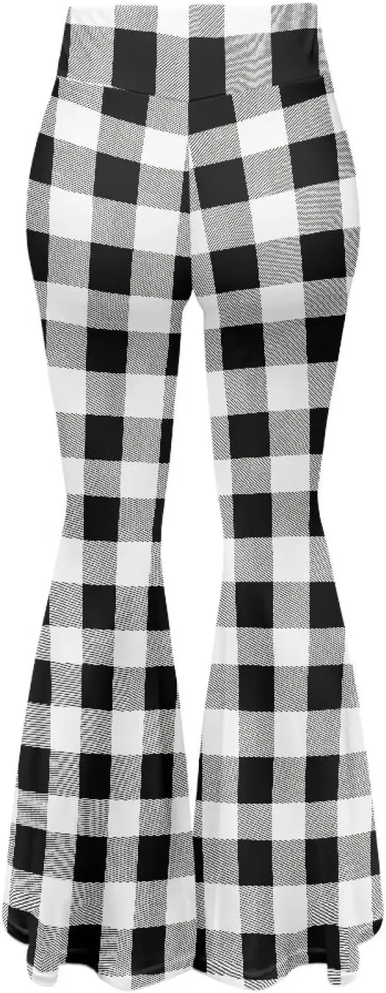 Women's High Waist Stretch Bell Bottom Slim-Fit Flare Leg Hippie Pants Cute Buffalo Plaid Stripes Leggings
