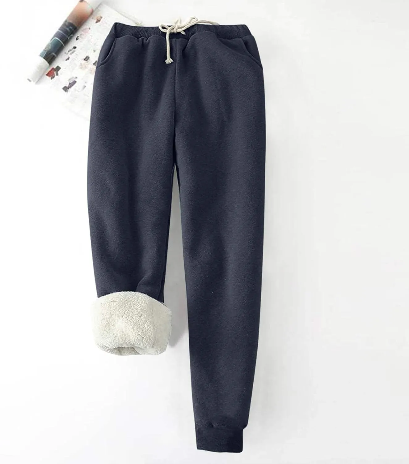 Women's Sherpa Lined Sweatpants Winter Trendy Thick Warm Fleece Athletic Pants Casual Drawstring Waist Jogger Pants