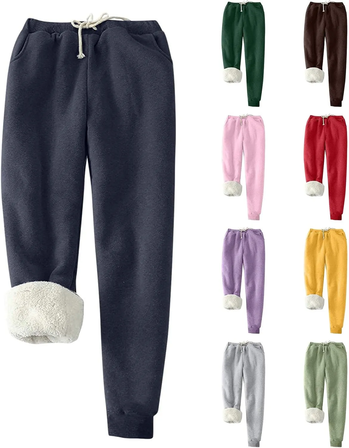 Women's Sherpa Lined Sweatpants Winter Trendy Thick Warm Fleece Athletic Pants Casual Drawstring Waist Jogger Pants