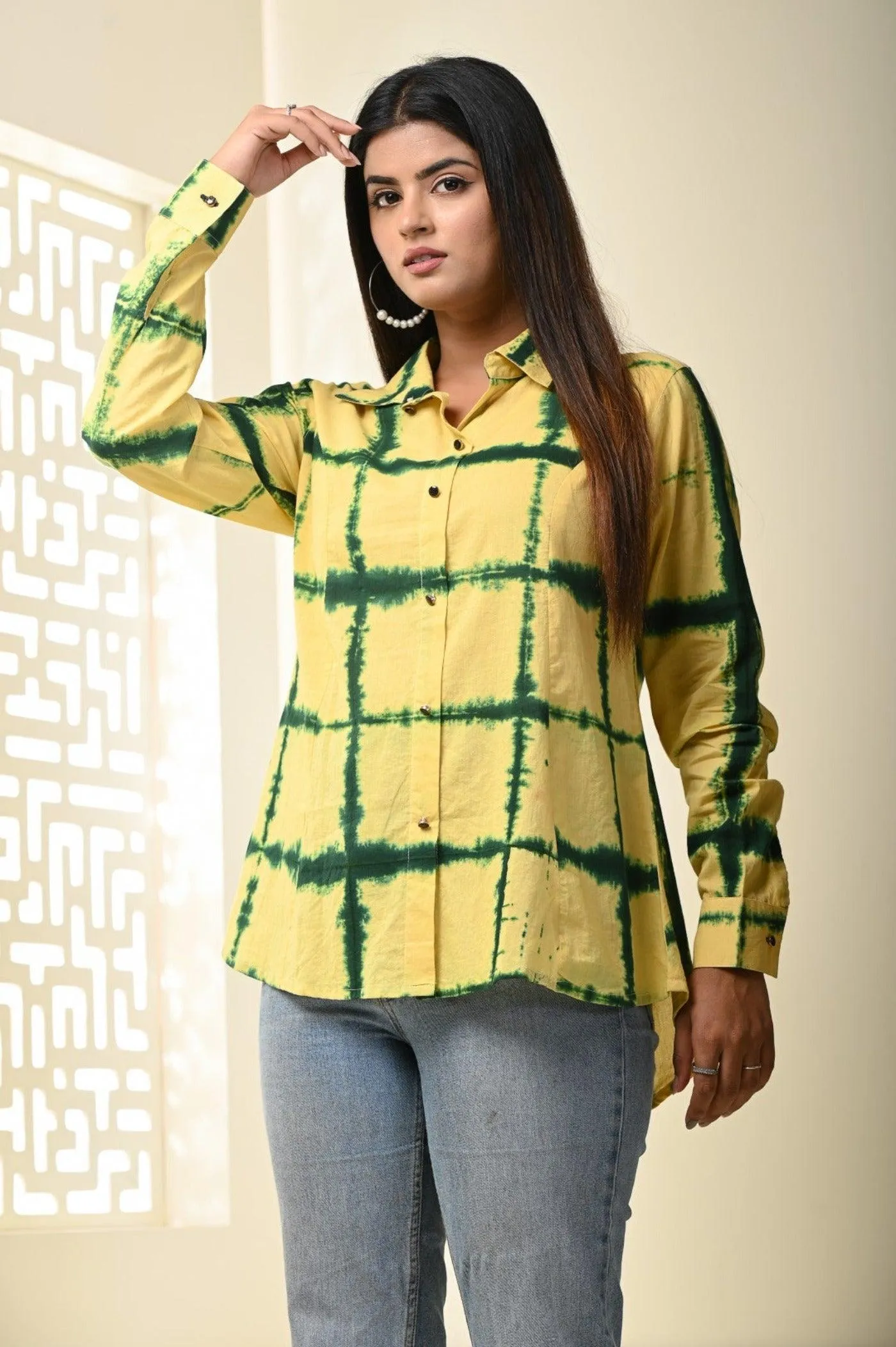 Yellow Tye and Dye Shirt in Indo-Western Style